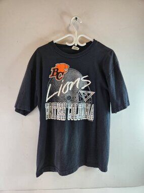 Vintage BC Lions Football T-Shirt Die Hard Fan 1991 Mens Size Large Waves Black